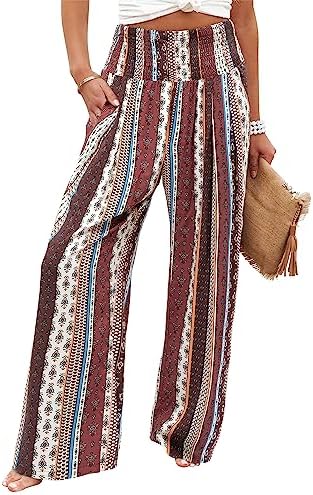 Angerella Womens Elastic High Waisted Palazzo Pants Casual Wide Leg Long Lounge Pant Trousers with Pocket