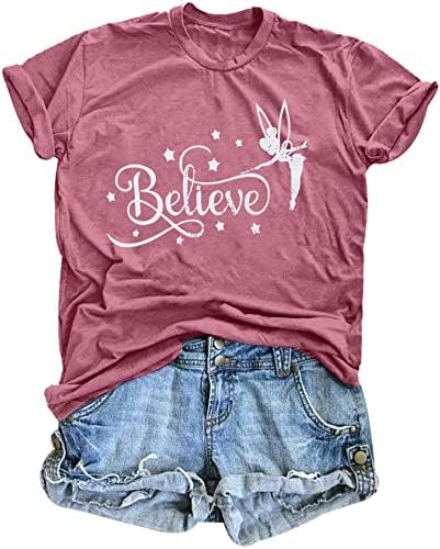 Believe Shirt Women Cute Fairy Graphic Tshirt Girl Trip Tee Funny Vacation Shirt Causal Short Sleeve Top