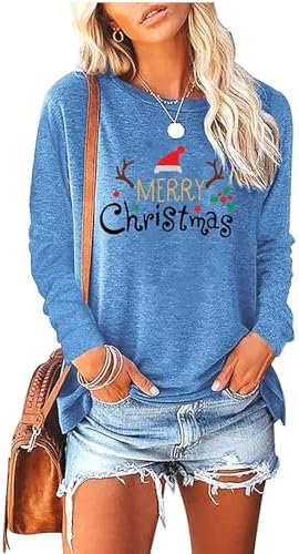 Christmas Shirts for Women Baisc Graphic Tees Trendy Long Sleeve Shirts Fall Womens Clothes Plus Size Going Out Tops