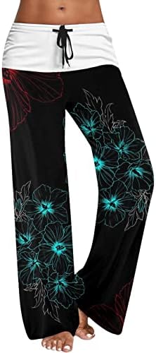 DUOWEI High Waist Yoga Pants with Pockets Women's Elastic High Waist Printed Straight Leg Loose Super Running Pants H