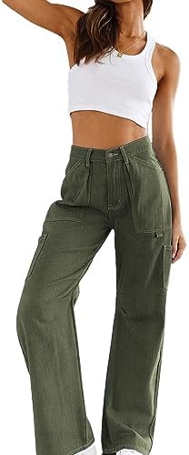 Dokotoo Corduroy Cargo Long Pants Women Wide Leg High Waisted with Pockets Casual Pants