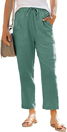 Dokotoo Linen Pants for Women Casual Loose Straight Elastic Waist Pants with Pockets