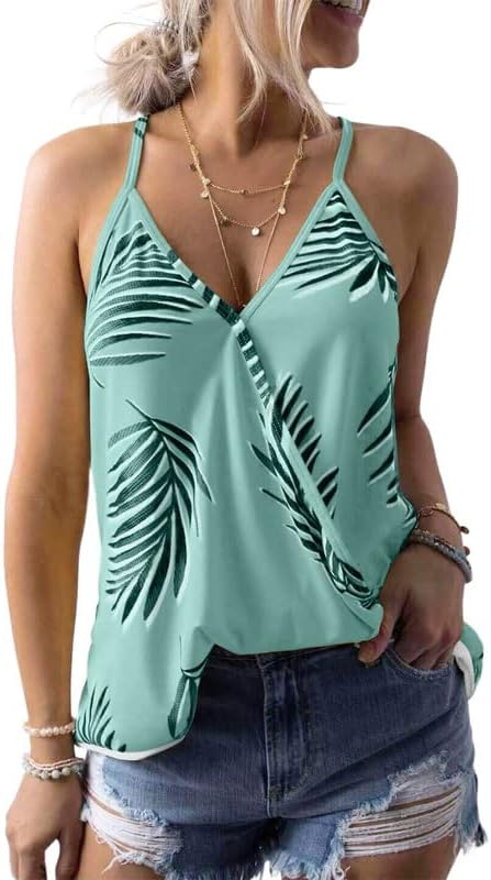 Dokotoo Womens 2023 V Neck Camisole Leaf Print Tanks Tops and Blouse S-XXL