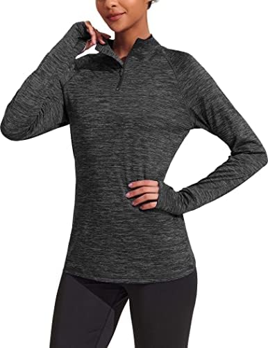 ELESOL Women Long Sleeve UPF 50+ Athletic Yoga T-Shirts Thumb Hole Workout Quarter Zip Pullover Running Jacket XS-XXL