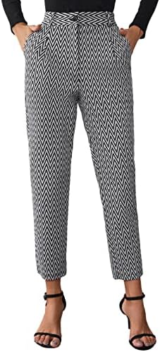 GRACE KARIN Women Work Pants with Pockets Vintage High Waist Fall Winter Pants Corduroy+Plaid