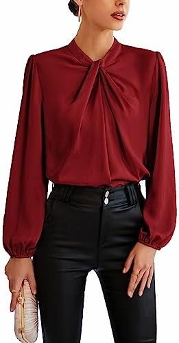 GRACE KARIN Women's Long Lantern Sleeve Shirts Mock Neck Solid Casual Blouse Tops