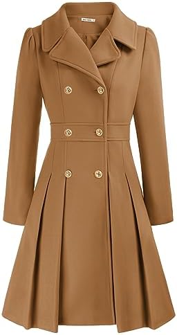 GRACE KARIN Women's Trench Coat Notch Lapel Double Breasted Thick A Line Pea Coats Jacket with Pockets(S-2XL)