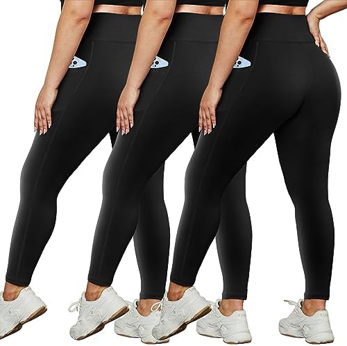 HLTPRO 3 Pack Plus Size Leggings for Women(X-Large - 4X)- High Waist Stretchy Buttery Soft Pants for Workout Running Yoga