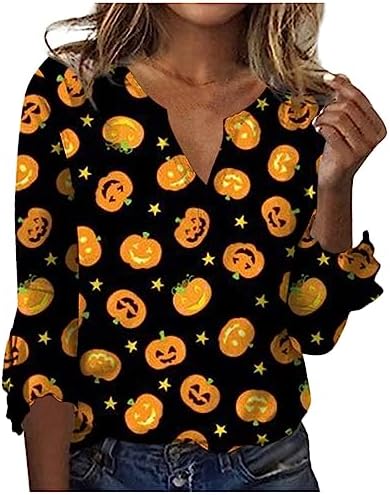 Halloween Shirts for Women 2023 Sexy V Neck Tunic Tops Plus Size Vintage Graphic Tee Ladies Fashion Casual Blouse