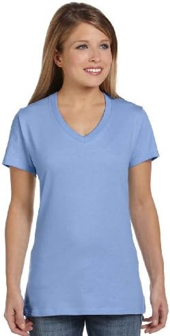 Hanes Ladies Ringspun Cotton nano-T V-Neck T-Shirt, XL, LIGHT BLUE