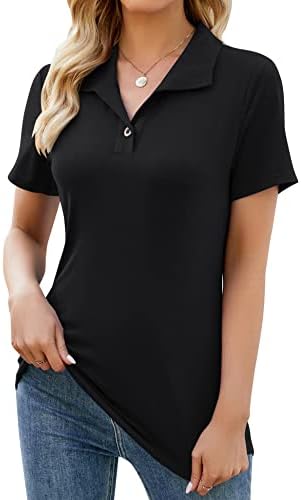 Ivicoer Womens V Neck Short Sleeve Polo Shirts Button Down Collared Tops Work Tunic Blouses Business Casual