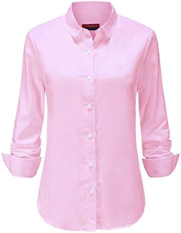 Jandukar Womens Button Down Shirts Long Sleeve Collared Blouse Ladies Office Dress Shirt