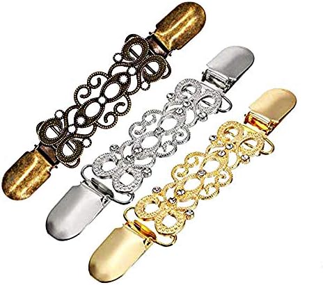 MJartoria 3PCS Tie Up Sweater Clip and Scarf Clip Set, Vintage Dress Clips Back Cinch Clip for Clothing, Shawl Clasps, Ladies Dress Chain Cardigan for Women