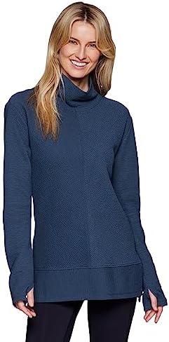 RBX Active Women's Ultra Soft Quilted Cowl Neck Pullover Sweater, Lightweight Mock Neck Tunic Sweatshirt with Thumbholes