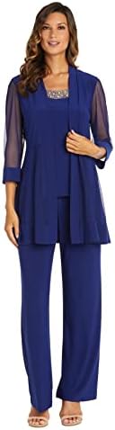 R&M Richards Women's Beaded Neck 2 Piece Pant Set