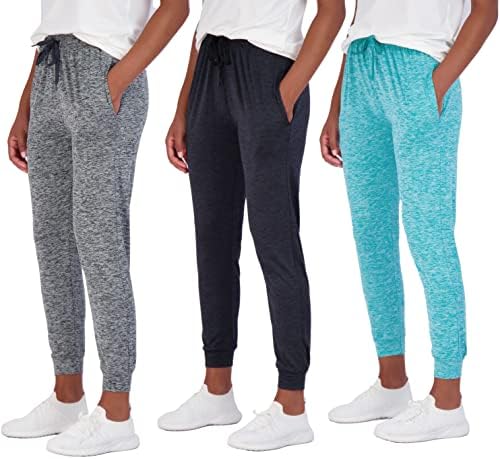 Real Essentials 3 Pack: Womens Dry-Fit Active Athletic Joggers Yoga Lounge Pants - Drawstring (Available in Plus Size)