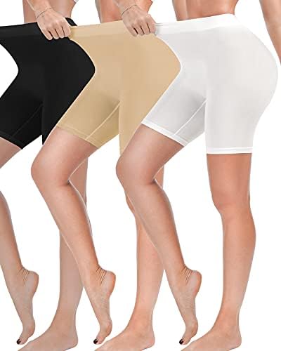 Reamphy 3 Pack Slip Shorts for Women Under Dress,Comfortable Smooth Yoga Shorts,Workout Biker Shorts