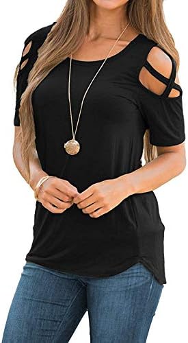 Sarin Mathews Womens Strappy Cold Shoulder Tops Casual Tees Loose Basic T Shirts