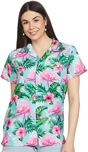 Stylore Womens Hawaiian Shirt Short Sleeve Blouse Flamingo Black Pink 3XL