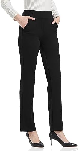 V VOCNI Women's Comfy Bootcut Curvy Fit Slimming Elastic Waistband Dress Pants