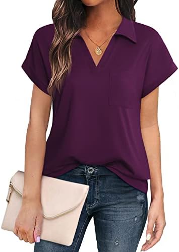 Vivilli Women's Tops and Blouses Short Sleeve Business Casual Collared Tunic Shirt