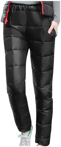 Womens Down Pants Winter Plus Size Outdoor Ski Snow Puffer Pants Quilted Warm Trouser Cinch Bottom Puffy Sweatpants