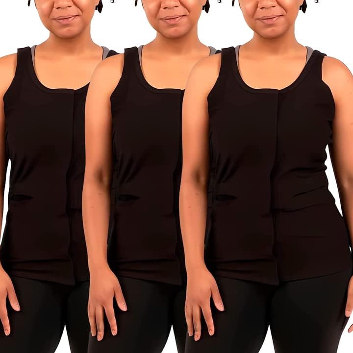 Womens Mastectomy Camisole with Drain Pockets-Post Surgical+Breast Cancer Garment-JP Drain Holder-Velcro Front Access