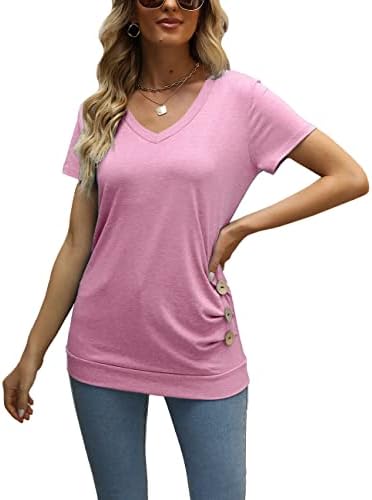 Womens Tops Summer Clothes Ladies Short Sleeve Shirts V Neck Casual Blouses Loose Fit Tees Trendy Fashion Tunics