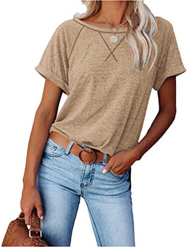 ayreus Women's Casual Short Sleeve T Shirts Crewneck Raglan Tees Side Split Summer Tunic Tops