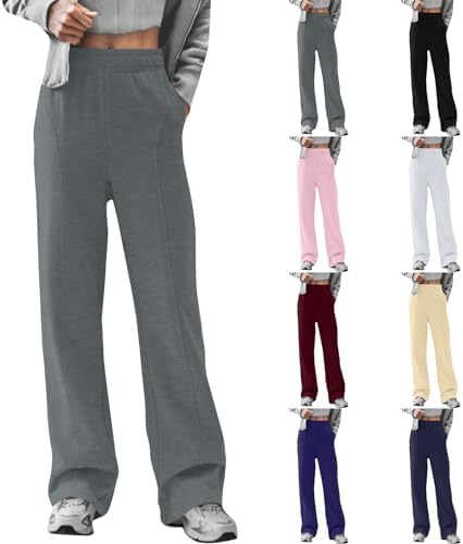 eoeioa Womens Wide Leg Sweatpants Elastic High Waisted Straight Leg Pants Joggers Baggy Workout Yoga Sweat Pants with Pocket