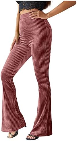 fesfesfes Women's High Waist Velvet Elastic Waist Flare Leg Palazzo Long Pants Trousers