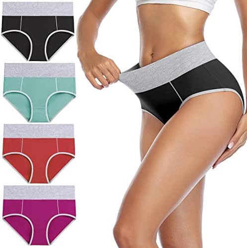 wirarpa Women's Cotton Underwear High Waist Breathable Briefs Soft Underpants Ladies Stretch Panties 4 Pack