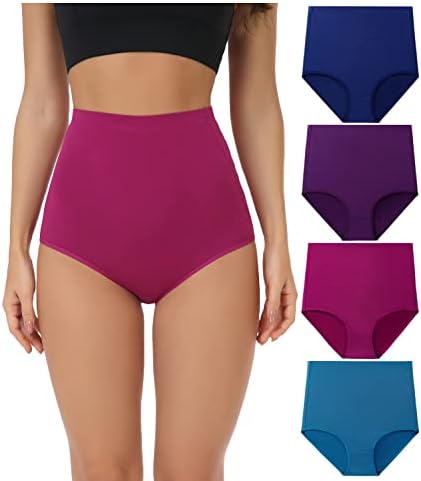 wirarpa Women's Underwear Cotton Super High Waisted Briefs Stretch Full Coverage Panties 4 Pack